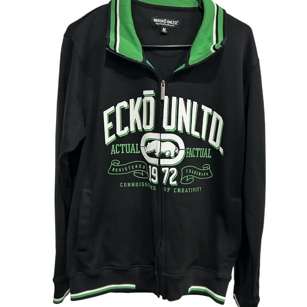 Ecko Unltd Mens Black & Green Full-Zip Track Jacket Size M Activewear Sporty
